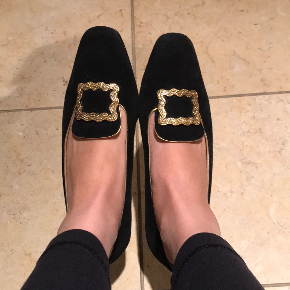 Bruno Magali suede black flats golden buckles